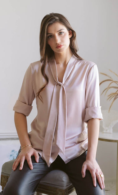 Vinci Silk Bow Blouse – 100% Silk | Ravella Luxury Silkwear