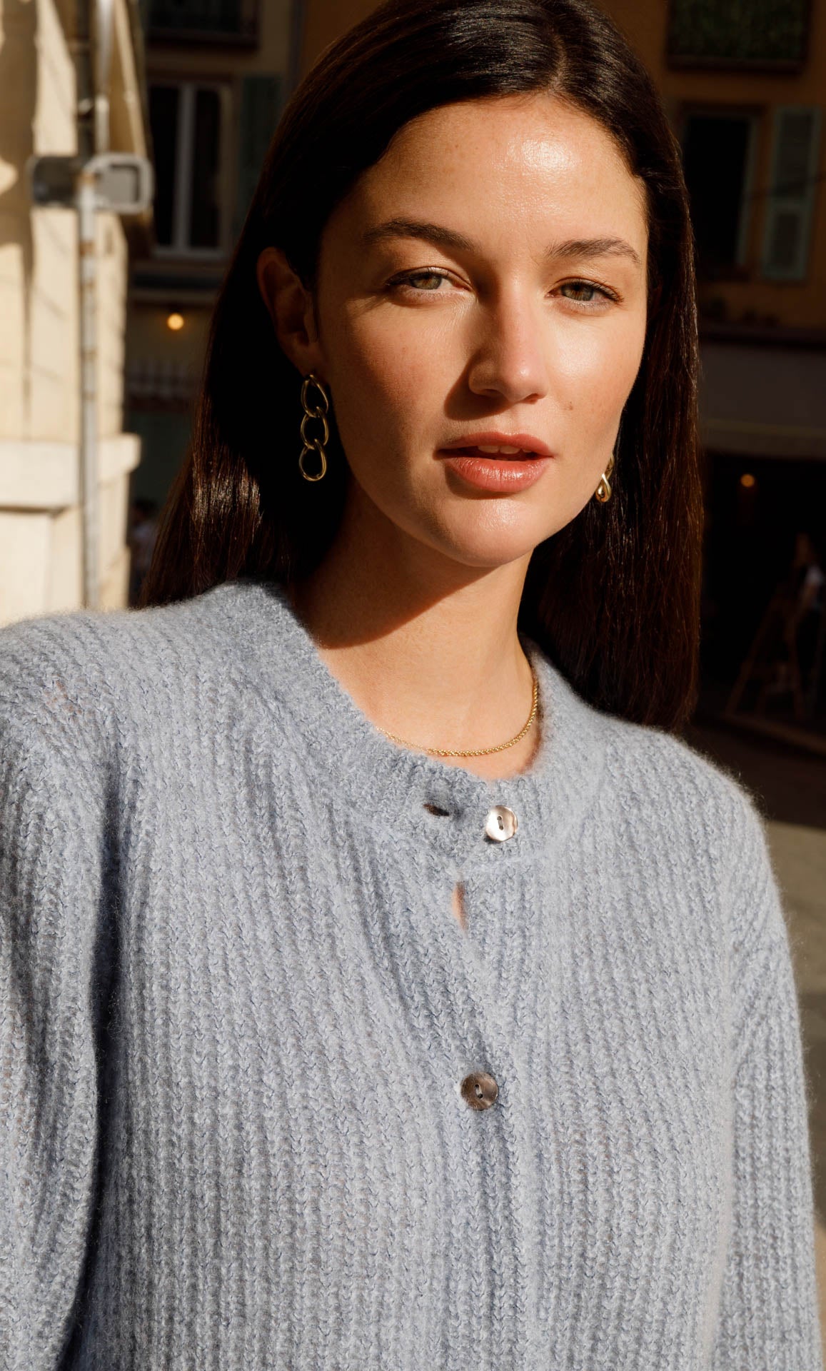 BIANCA NATURAL EMBROIDERED CREW CARDIGAN