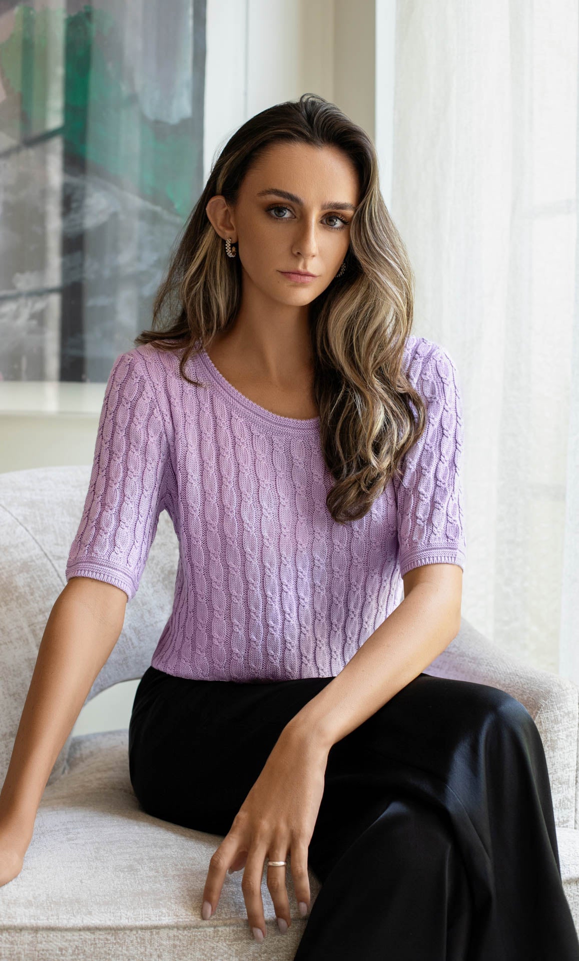 Cassandra Cable Sweater Tee - Silk & Cashmere | Riviera Collection