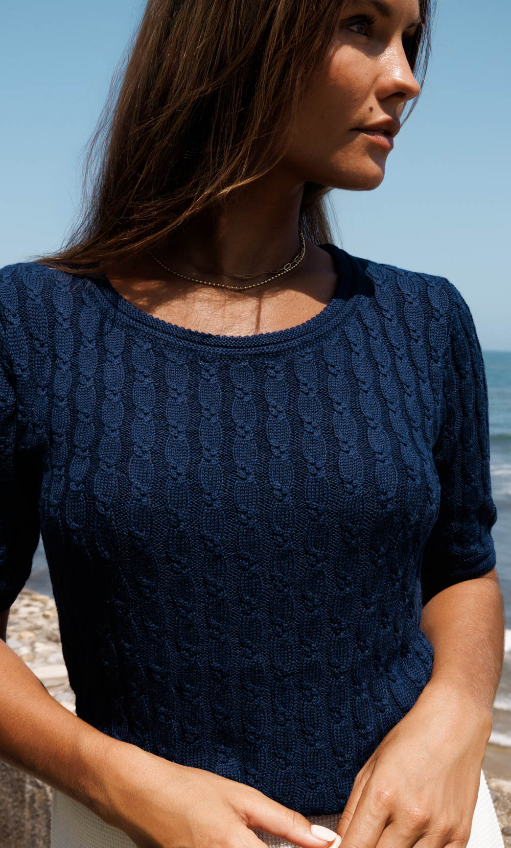 Cassandra Cable Sweater Tee - Silk & Cashmere | Riviera Collection