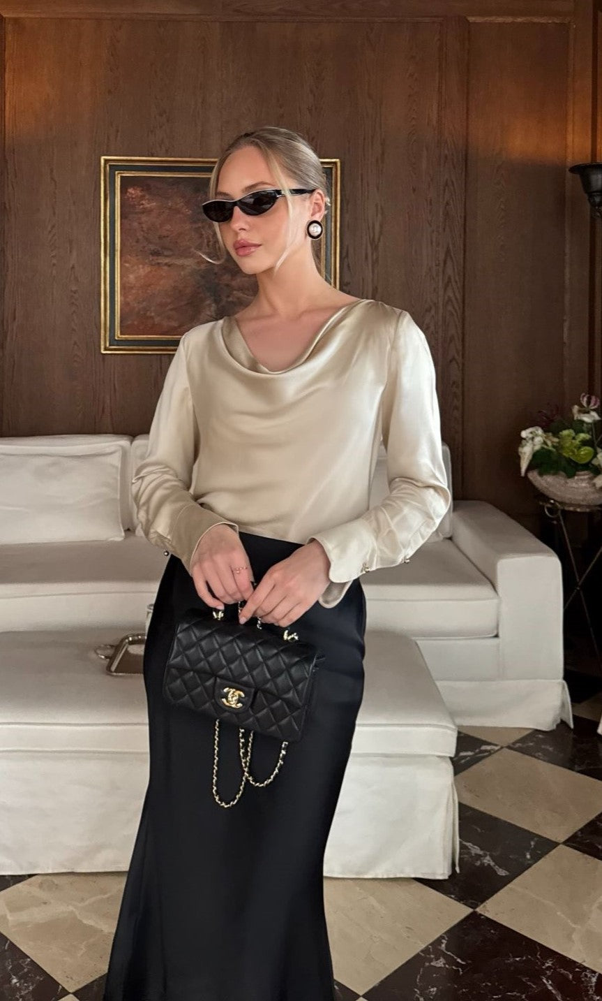 Claudia Silk Cowl Neck Blouse - 100% Silk | Ravella Luxury Silkwear