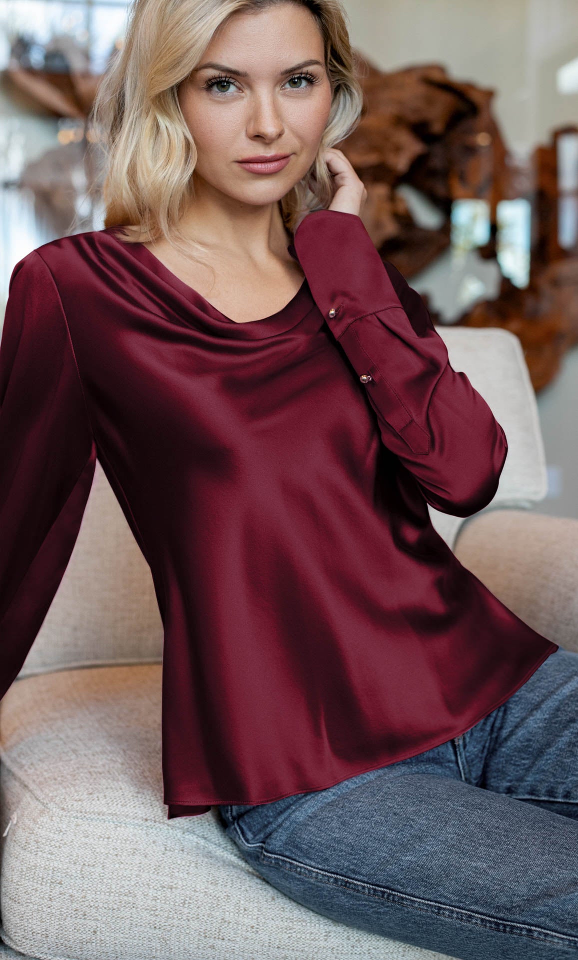 Claudia Silk Cowl Neck Blouse - 100% Silk | Ravella Luxury Silkwear