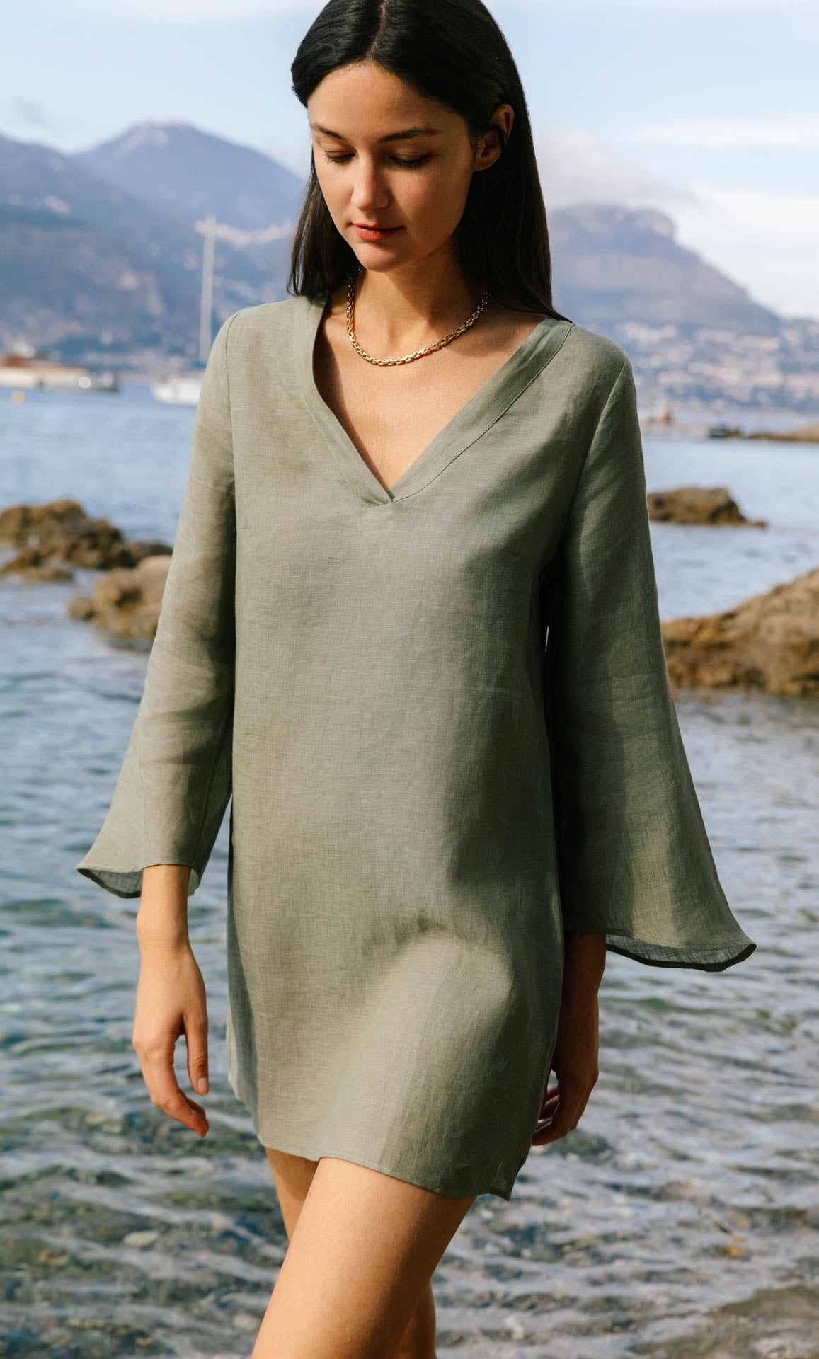 linen dress made in italy Italian linen dress.Blue with polka dots.Soft linen dress