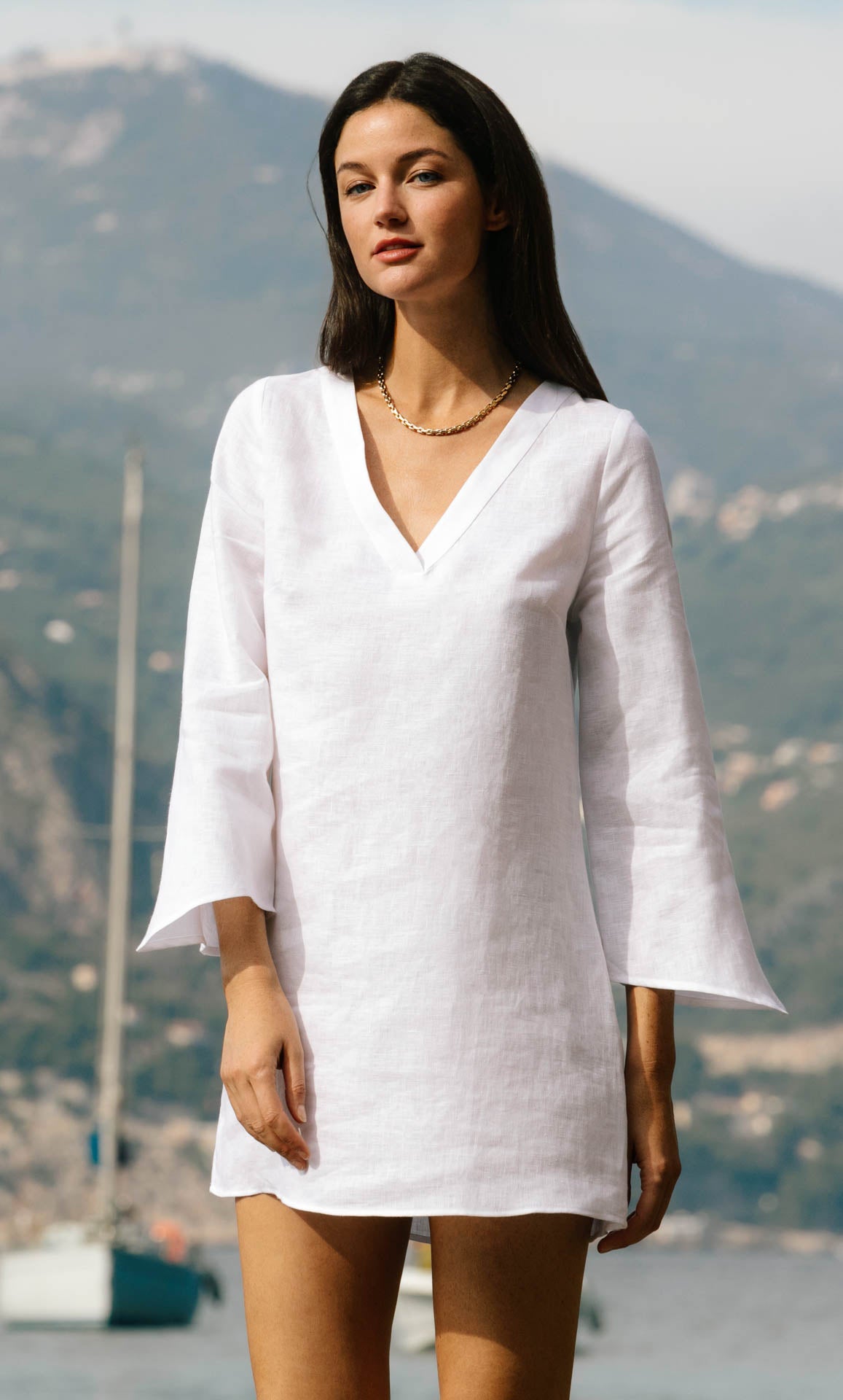 Portofino Linen Dress - Made in Italy | 100% Linen Tunic Dress Mediterranean Blue / M/8-10 Portofino Linen Dress - Made in Italy | 100% Linen Tunic Dress Mediterranean Blue / M/8-10
