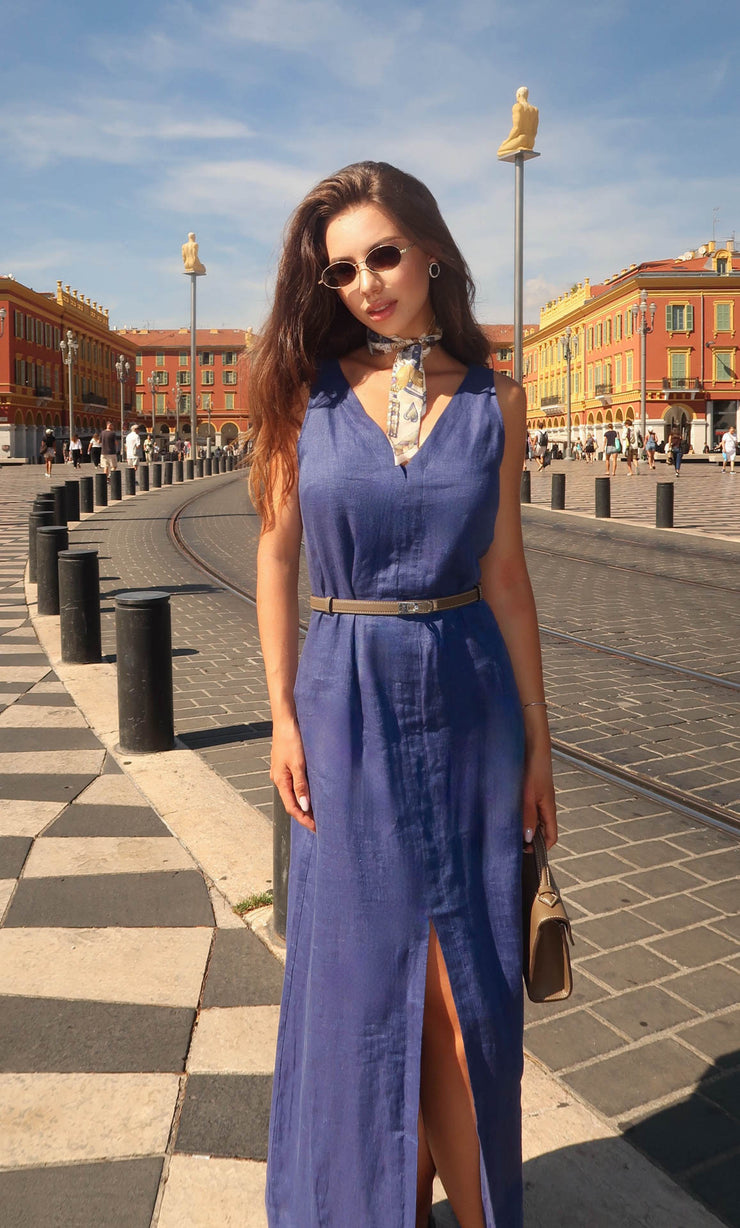 Venetia Italian Linen Dress | 100% Italian Linen by Ravella Sky Blue / M/8-10 Venetia Italian Linen Dress | 100% Italian Linen by Ravella Sky Blue / M/8-10