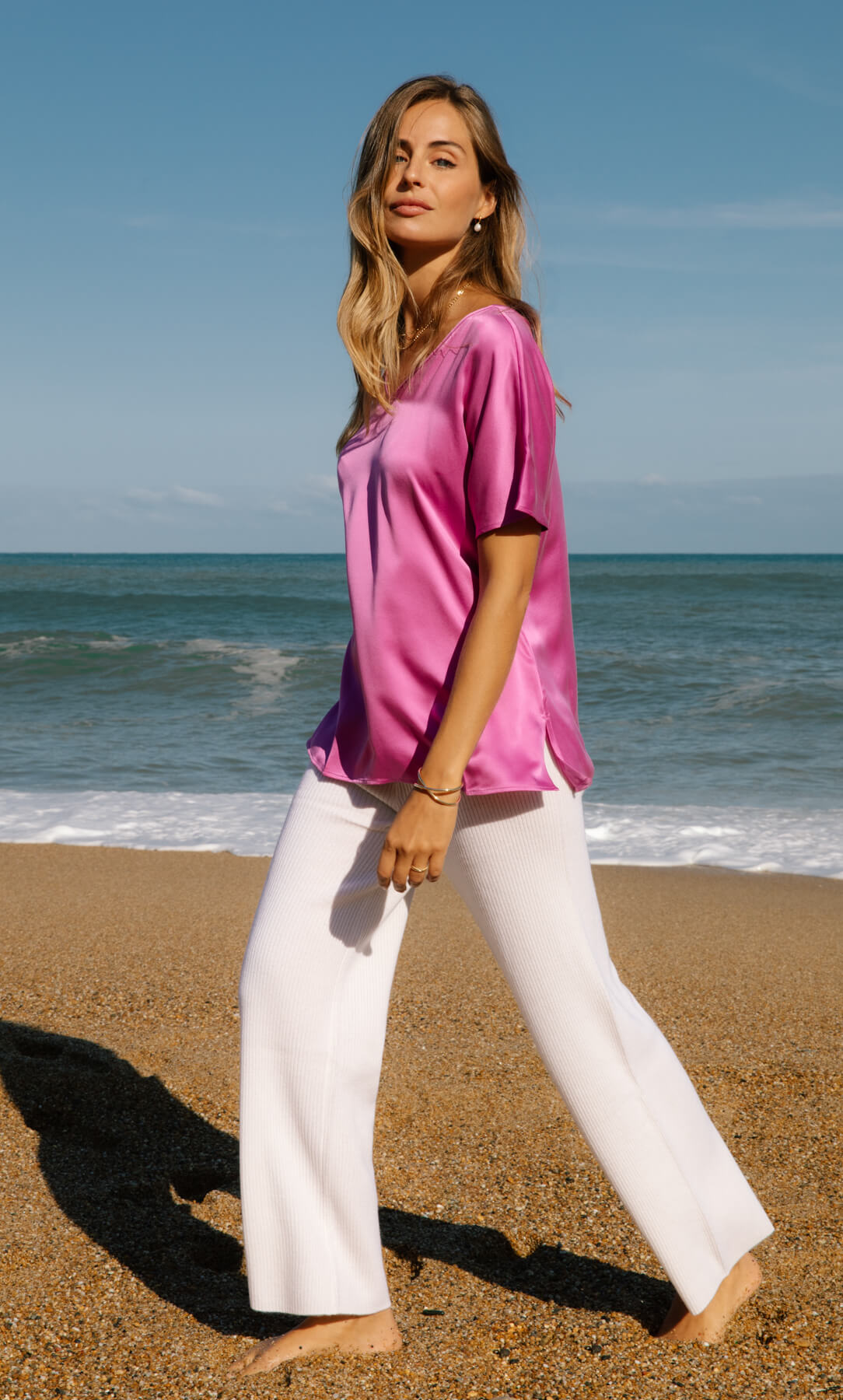 Verona Silk Blouse - 100% Silk Reversible Tee | Ravella Luxury
