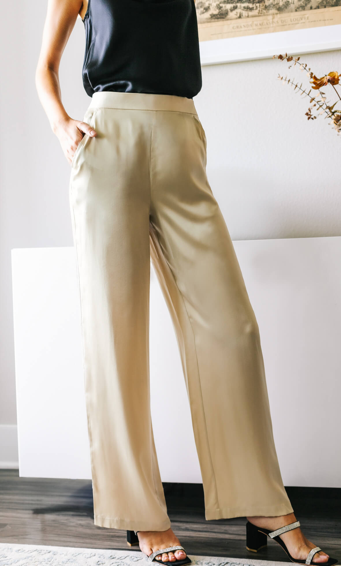 womens silk dress pants SilkSilky 100% Mulberry Silk Wide Leg Women's Pants with Elastic Waist Design, Dark Gray / XL(14)