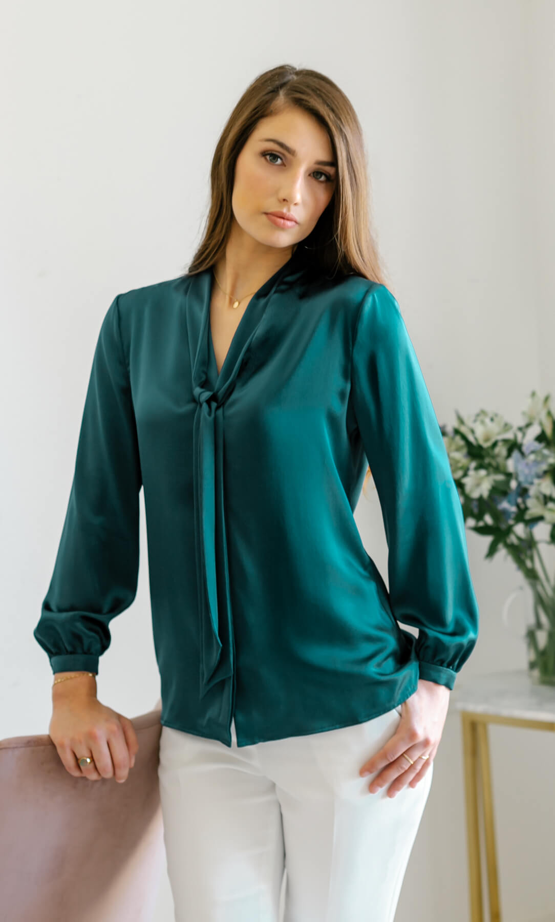 トップス bow.a CYCLAMEN BLOUSE CYCLAMEN Women's Satin Button Down Shirt Dressy Silk Blouse